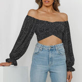 Women's Off Shoulder Floral Print Strappy Crop Top Shirt