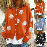 Women's Daisy Pattern Embroidered Knitted Cardigan Sweater