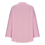 V-neck Plain Long Sleeve Linen Casual Shirt Blouse