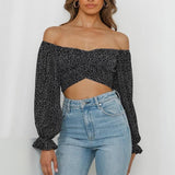 Women's Off Shoulder Floral Print Strappy Crop Top Shirt