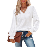 Women's V-Neck Cutout Casual Pleated Sleeve Top Shirt