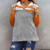 Women Round Neck Long Sleeve Multicolor Panel Hoodie