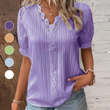 Women V Neck Plain Lace Elegant Shirt