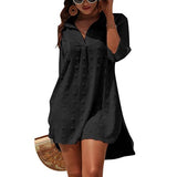 Women's Chiffon Jacquard Pom Solid Color Loose Shirt Top Smock Blouse