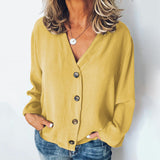 Button V-Neck Chiffon Shirt