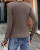 Solid Color V Neck Wrap Top Gathered Hem Long Sleeve T-Shirt