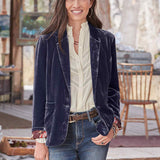Women's Solid Long Sleeve Velvet Blazer Jacket