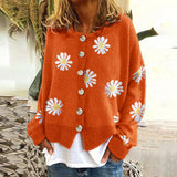 Women's Daisy Pattern Embroidered Knitted Cardigan Sweater