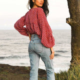 Women's Lantern Long Sleeve Floral Chiffon Shirt Top