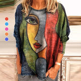 Abstract Face Print Loose Shirt