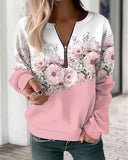 Floral Print Crew Neck Half Zipped Sweatshirt