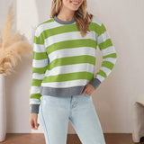 Round Neck Striped Fashion Slim Fit Long Sleeve Sweatshirt
