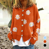Women's Daisy Pattern Embroidered Knitted Cardigan Sweater