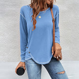 Solid Button Irregular T-Shirt