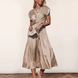 Stain Short Sleeve Wrap Maxi Dress