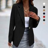 Women's Lapel Collar Long Sleeves One Button Slim Solid Blazer