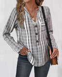 Striped Print Long Sleeve Button Up Notched Neck Shirt