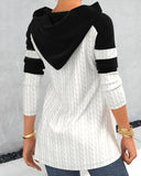 Plus Size Colorblock Hooded Raglan Sleeve Zipper Front Knitted T-shirt
