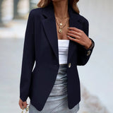 Women's Lapel Collar Long Sleeves One Button Slim Solid Blazer