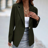 Women's Lapel Collar Long Sleeves One Button Slim Solid Blazer