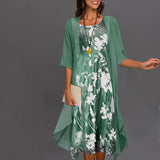 Women Floral Print Two Piece Half Sleeve Midi Dress Set