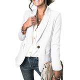 Women's Solid Lapel Collar One Button Front Slim Blazer