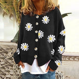 Women's Daisy Pattern Embroidered Knitted Cardigan Sweater