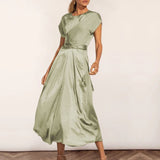 Stain Short Sleeve Wrap Maxi Dress