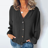 Button V-Neck Chiffon Shirt