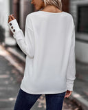 Solid V Neck Long Eyelet Sleeve Shirt