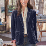 Women's Solid Long Sleeve Velvet Blazer Jacket
