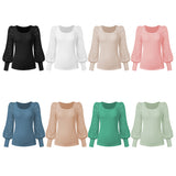 Women's Solid Color Long Cutout Lace Sleeves Crew Neck Shirt Top