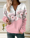 Floral Print Crew Neck Half Zipped Sweatshirt