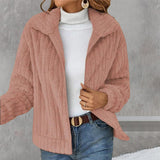 Women's Lapel Full-Zip Polar Soft Fleece Cropped Coat