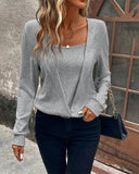 Solid Square Neck Long Sleeve Shirt