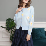 Women's Daisy Pattern Embroidered Knitted Cardigan Sweater