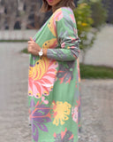 Colorful Floral Print Cardigan with Pockets