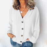 Button V-Neck Chiffon Shirt