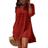 Women's Chiffon Jacquard Pom Solid Color Loose Shirt Top Smock Blouse
