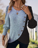 Contrast Round Neck Button Decor shirt