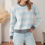 Round Neck Striped Fashion Slim Fit Long Sleeve Sweatshirt