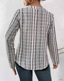 Striped Print Long Sleeve Button Up Notched Neck Shirt