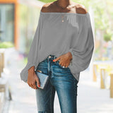 Women Sexy Off Shoulder Lantern Sleeve Solid Color Blouse