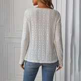 Round Neck Eyelet Embroidery Hem Button decoration Knitted top