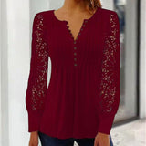 Plain Guipure Lace Lantern Sleeve Button Front Blouse
