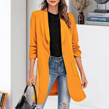 Women's 3/4 Sleeve Lapel Mid-length One Button Pocket Solid Blazer
