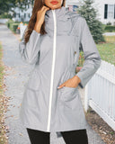 Solid Color Long Tunic Hooded Waterproof Windbreaker