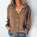 Button V-Neck Chiffon Shirt