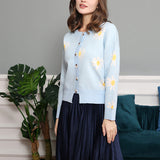 Women's Daisy Pattern Embroidered Knitted Cardigan Sweater