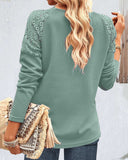Lace Stitching Button Front V Neck Long Sleeve Top Shirt